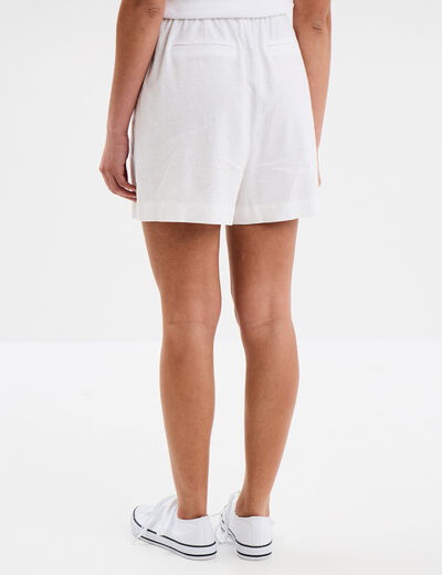 Short en lin large taille à coulisse blanc femme