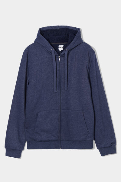Sweat zippé à capuche bleu marine homme