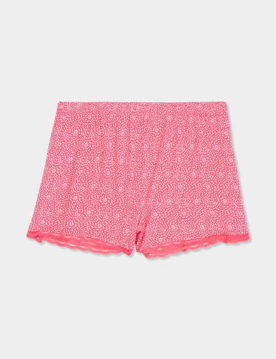 Bas de pyjama short détails dentelle rouge femme