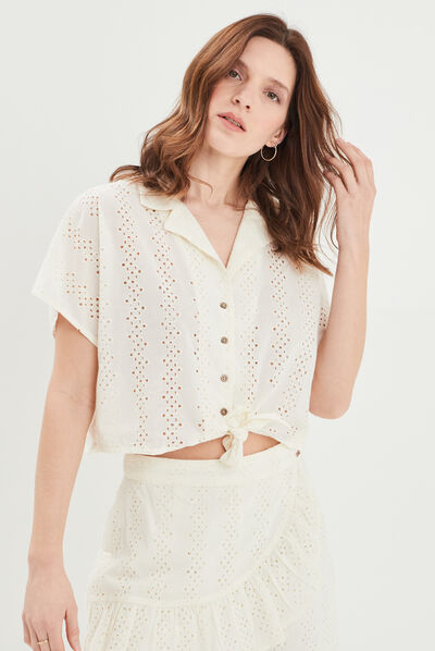 Chemise cropped broderie anglaise Creeks jaune clair femme