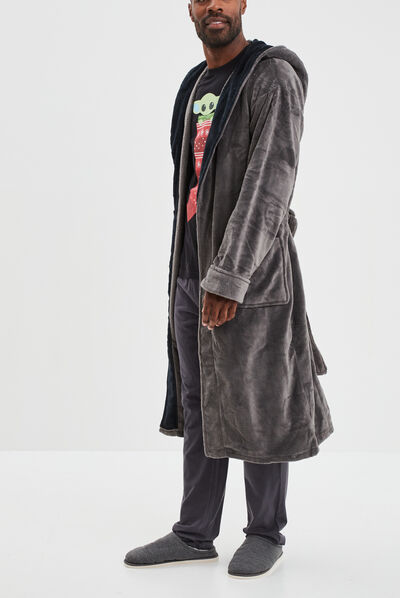 Peignoir long col châle gris foncé homme