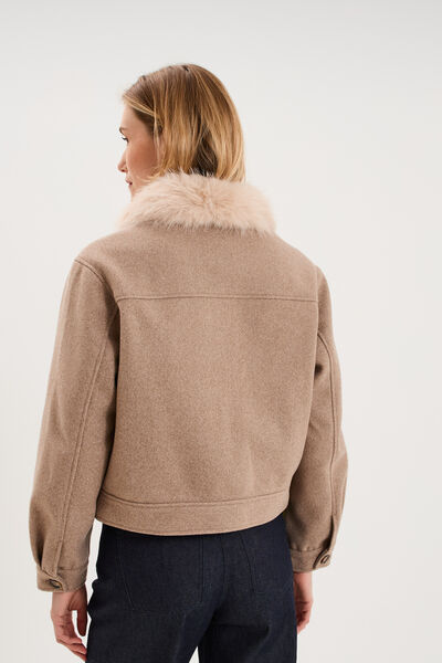 Veste courte col amovible sable femme