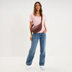 T-shirt manches courtes col en V coton rose clair femme