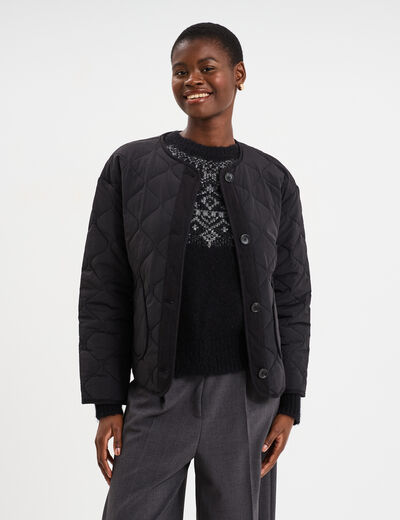 Doudoune boutonnée col rond noir femme