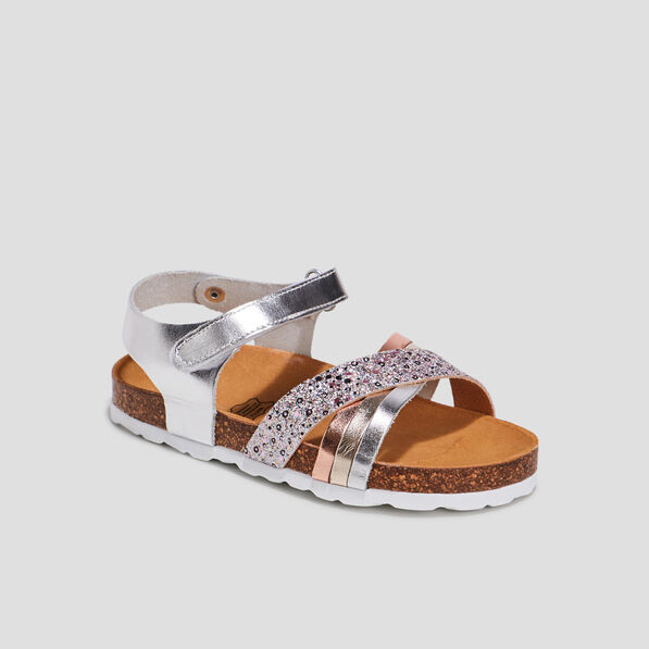 Sandales effet métallisé gris argent fille