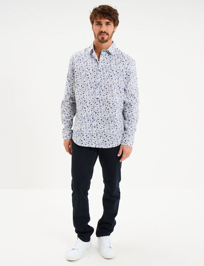 Chemise droite imprim&eacute;e manches longues bleu gris homme
