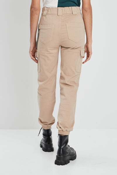 Pantalon cargo avec chaîne sable femme