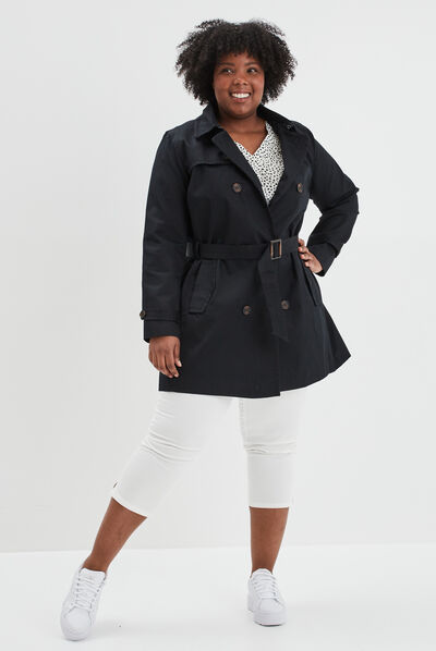Trench droit ceinturé noir femme grande taille