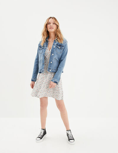 Robe patineuse manches courtes ecru femme