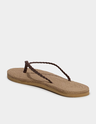 Tongs effet tress&eacute; marron femme