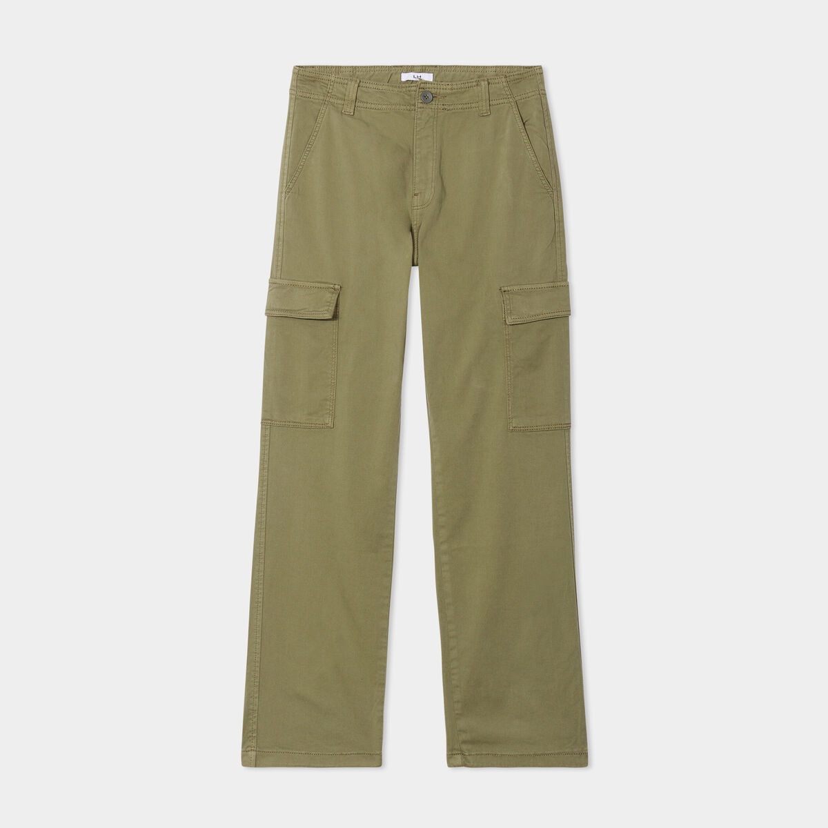 Pantalon cargo droit vert kaki femme
