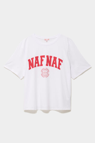 T-shirt loose logo NAF NAF floqu&eacute; blanc femme grande taille