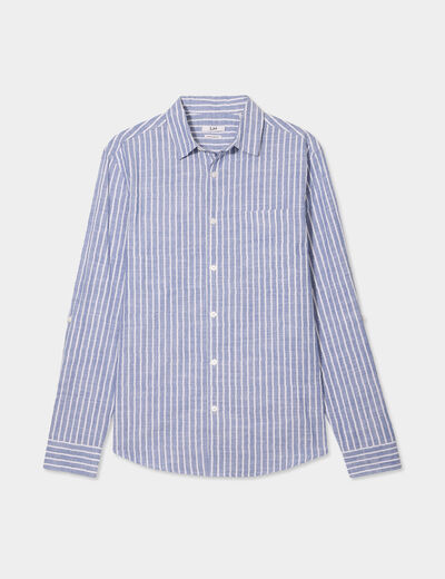 Chemise manches longues coton bleu homme