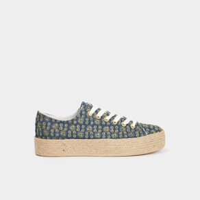 Tennis basses semelles en corde bleu femme