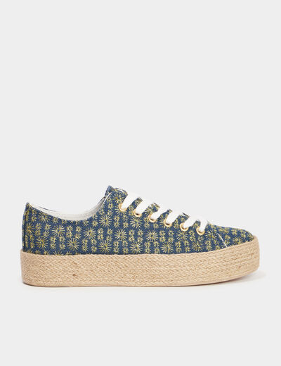 Tennis basses semelles en corde bleu femme