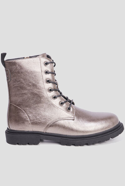Bottines zippées à lacets gris argent femme