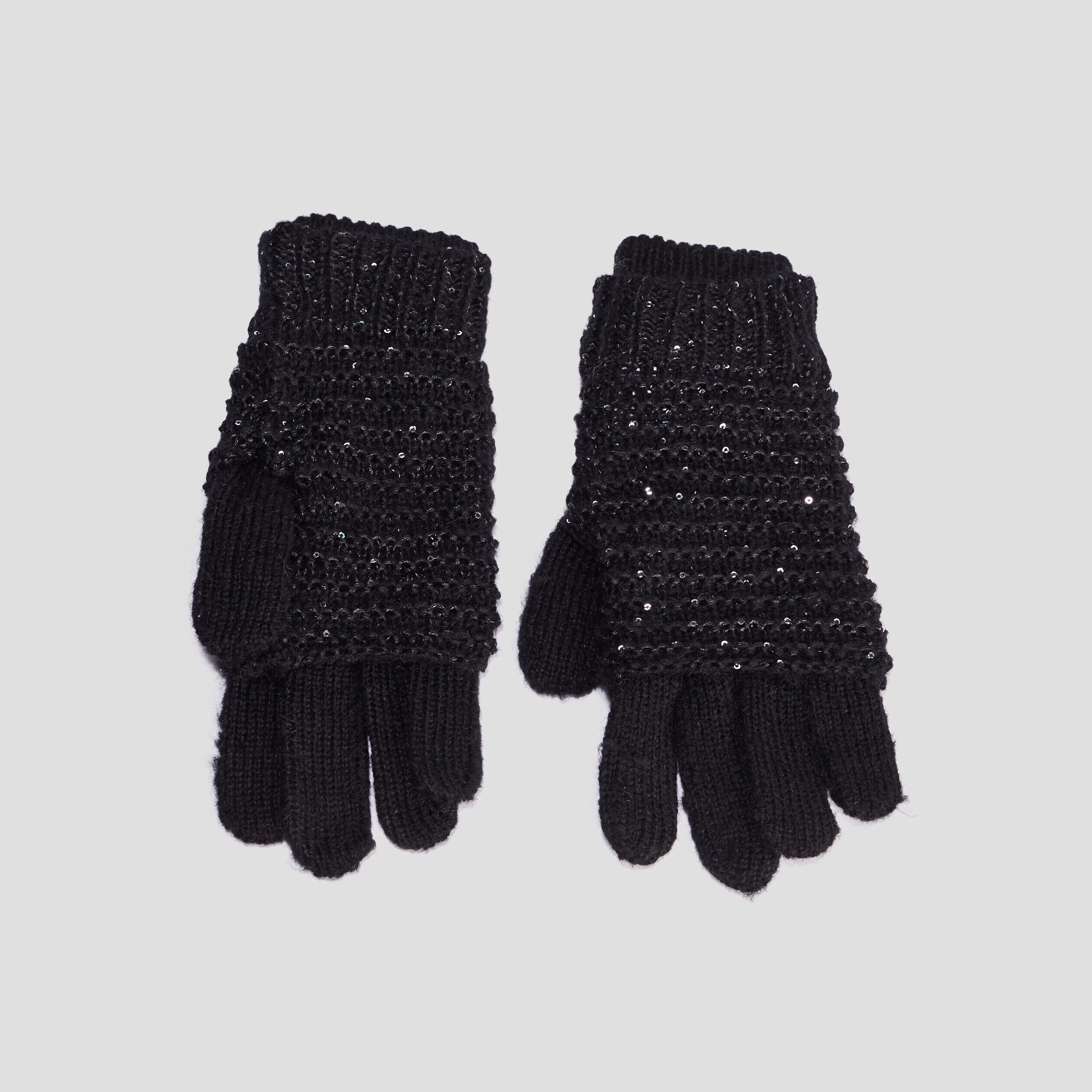 Gants 2-en-1 tricotés avec sequins noir femme LH