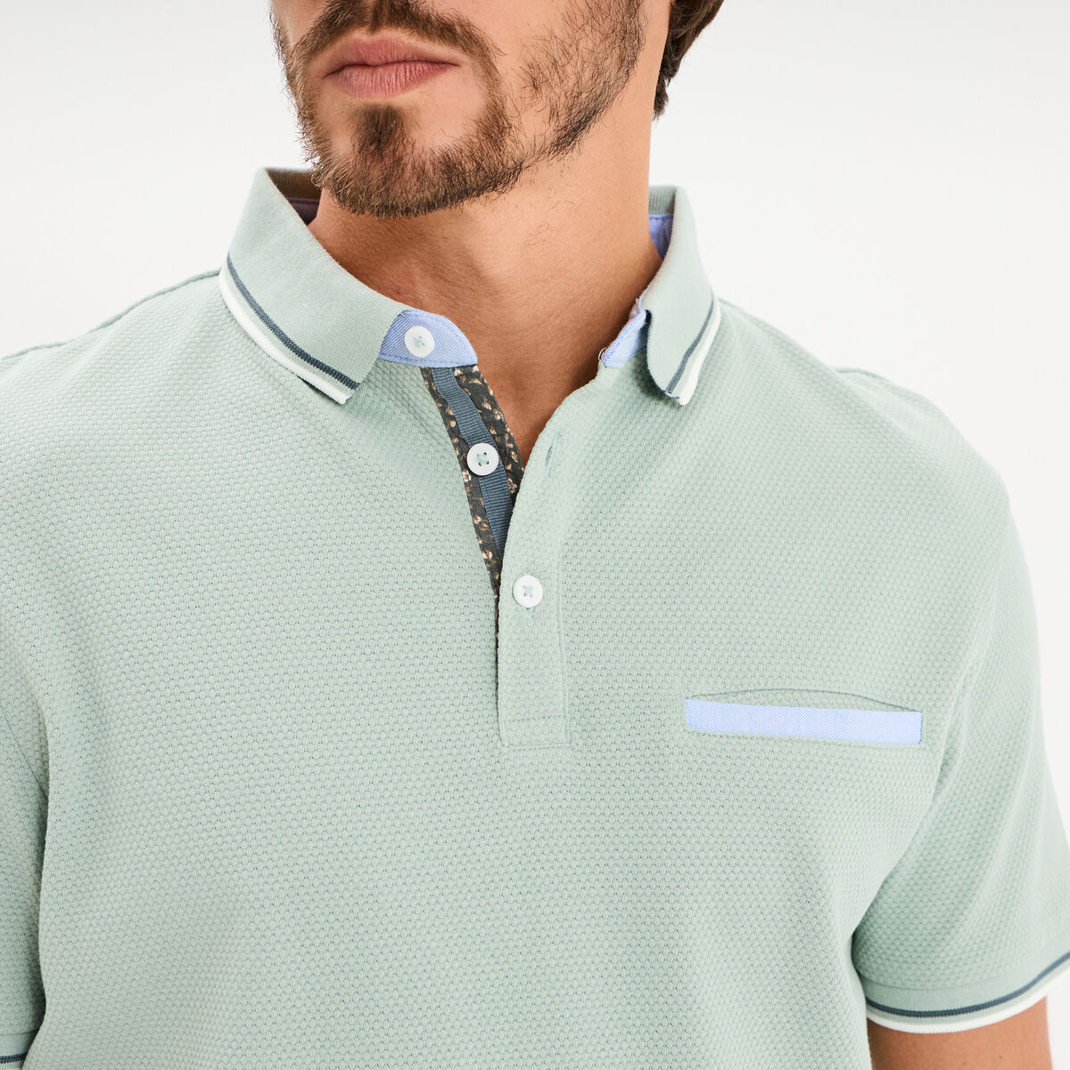 Polo piqu&eacute; manches courtes coton vert pastel homme