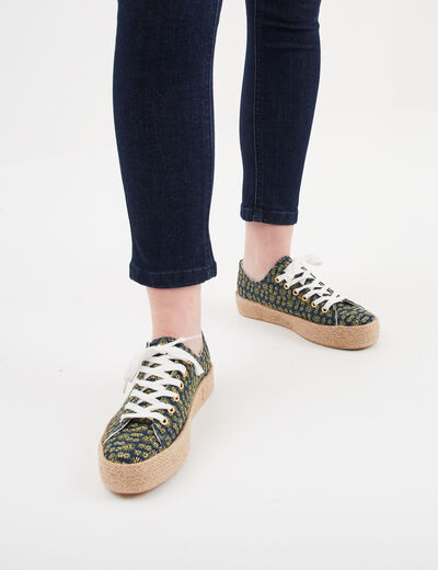 Tennis basses semelles en corde bleu femme