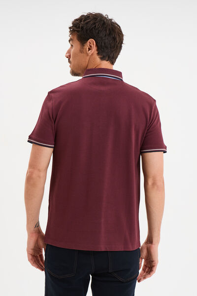 Polo piqu&eacute; manches courtes coton prune homme