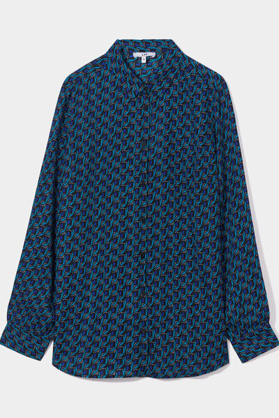 Chemise manches longues en crêpe bleu marine femme