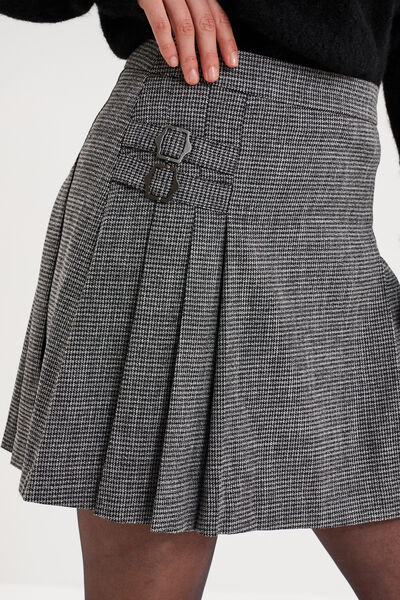 Jupe courte pliss&eacute;e &agrave; boucles gris femme