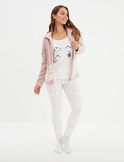 Ensemble pyjama effet polaire 3 pièces rose pastel femme