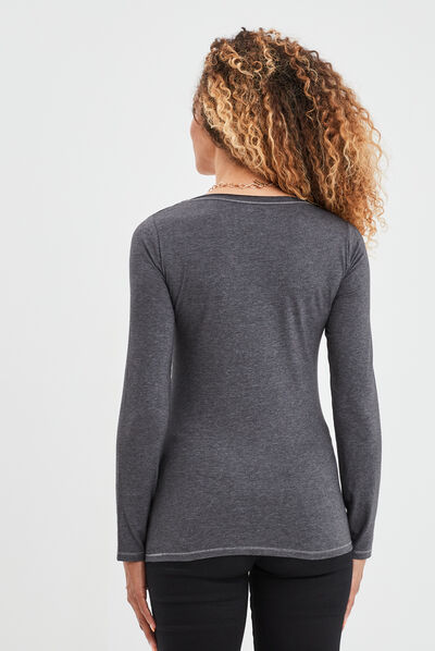T-shirt manches longues gris foncé femme