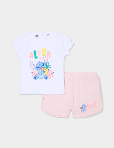 Ensemble 2 pièces avec short Stitch rose clair bébé fille