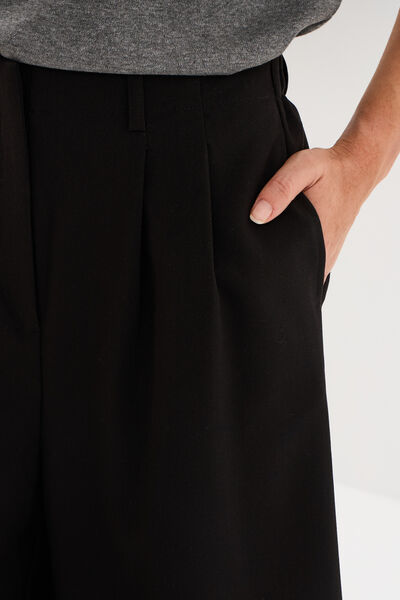 Pantalon culotte large taille haute noir femme