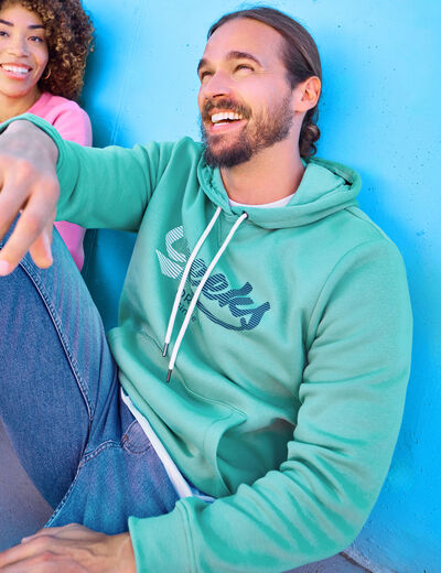 Sweat hoodie molleton1 poche vert menthe homme