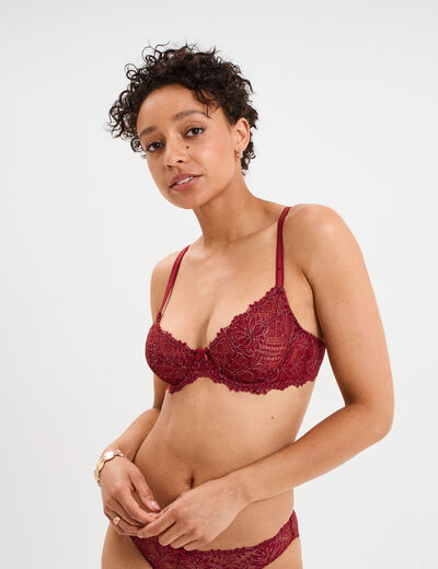 Soutien-gorge emboîtant dentelle rouge foncé femme