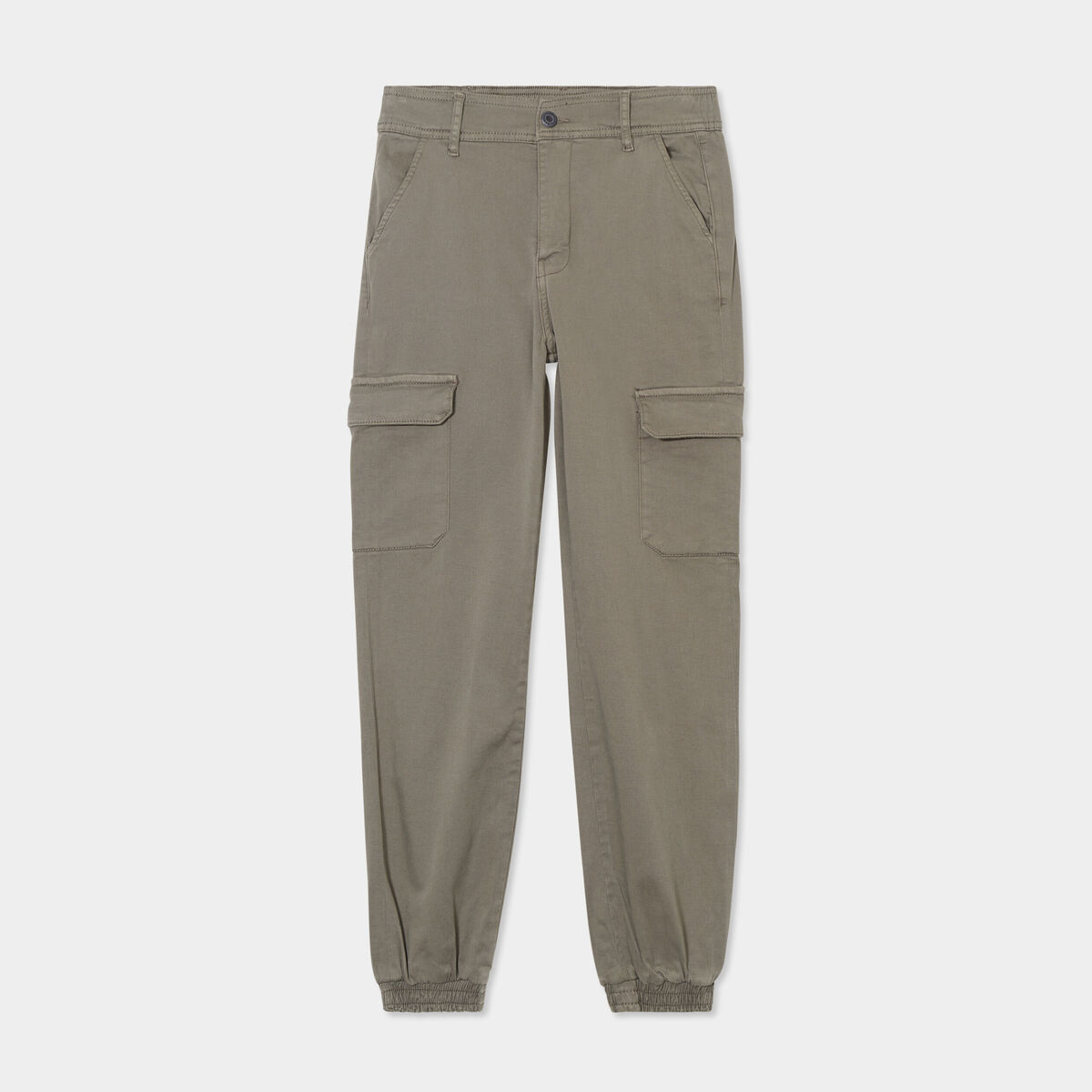 Pantalon cargo taille haute ajustable vert kaki femme