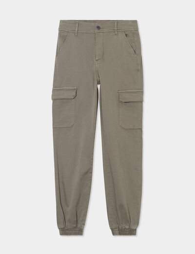 Pantalon cargo taille haute ajustable vert kaki femme
