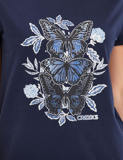 T-shirt ajusté col rond coton Creeks bleu marine femme