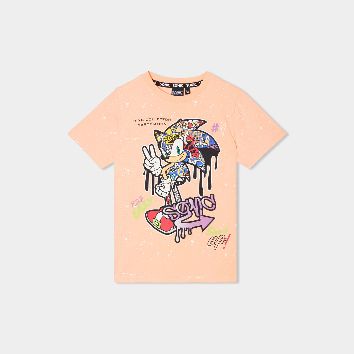 T-shirt manches courtes coton Sonic orange fluo garçon