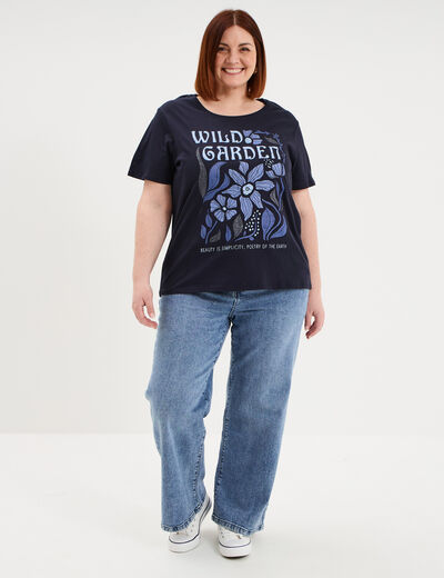 T-shirt manches courtes col rond coton bleu marine femme grande taille