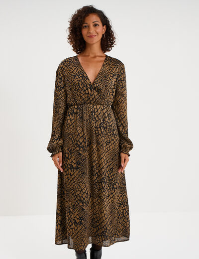 Robe longue empire taille &eacute;lastiqu&eacute;e vert kaki femme