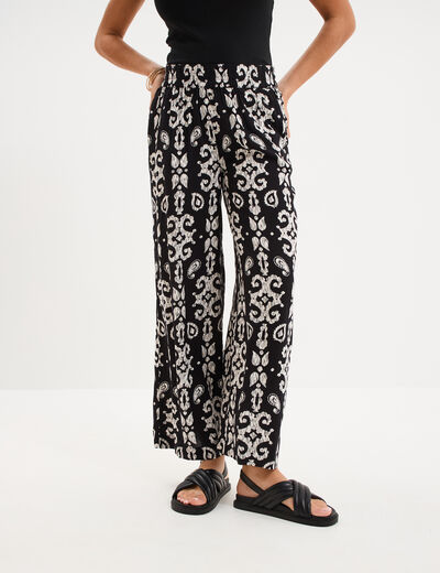 Pantalon fluide large taille &eacute;lastiqu&eacute;e noir femme
