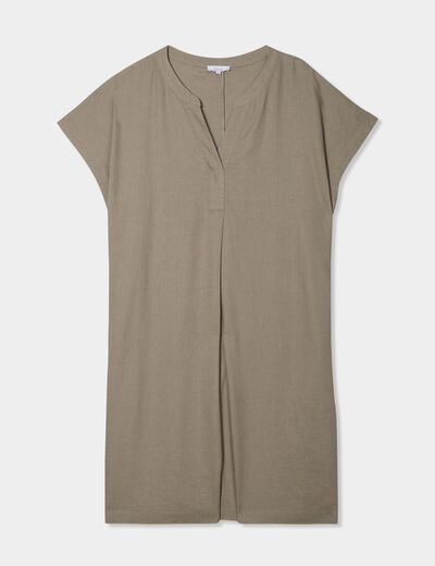 Robe droite genou col tunisien vert kaki femme grande taille