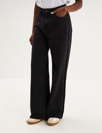 Jean large &agrave; clous coton denim noir femme