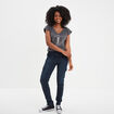 T-shirt coton col en V manches courtes gris clair femme