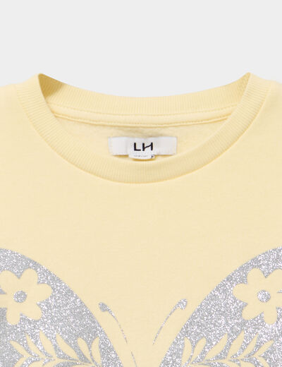 Sweat oversize col rond jaune clair fille