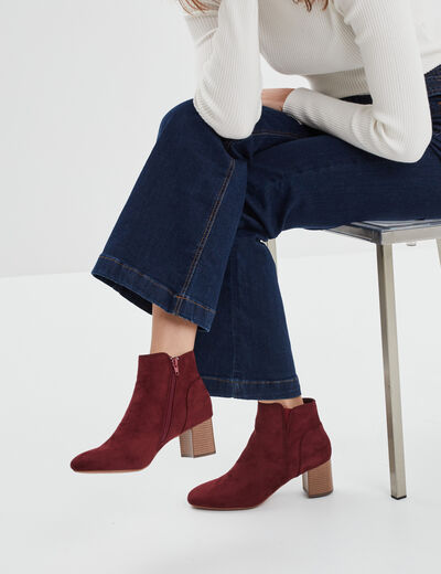 Bottines suédines à talons bordeaux femme