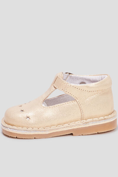 Salomés en cuir rose champagne bébé fille