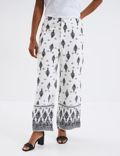 Pantalon regular ecru femme