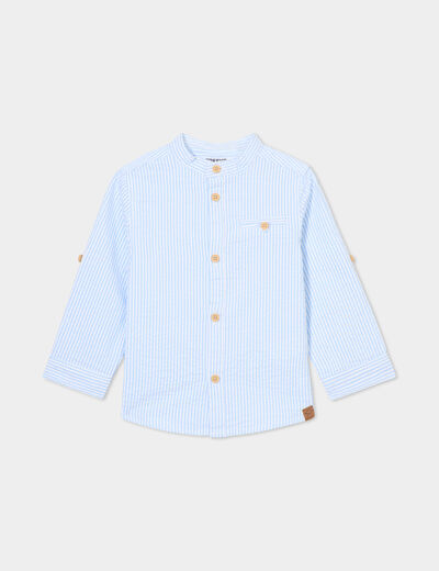 Chemise col mao manches retroussables bleu bébé garçon