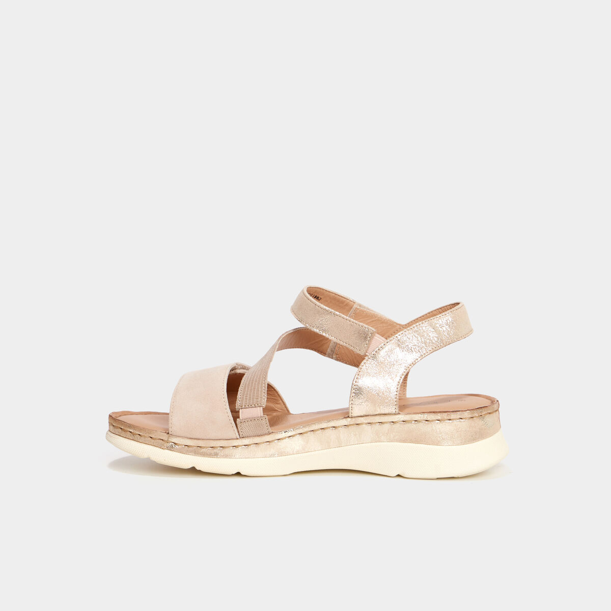 Sandales compensées en cuir pied large sable femme
