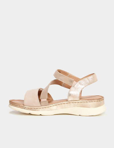 Sandales compensées en cuir pied large sable femme