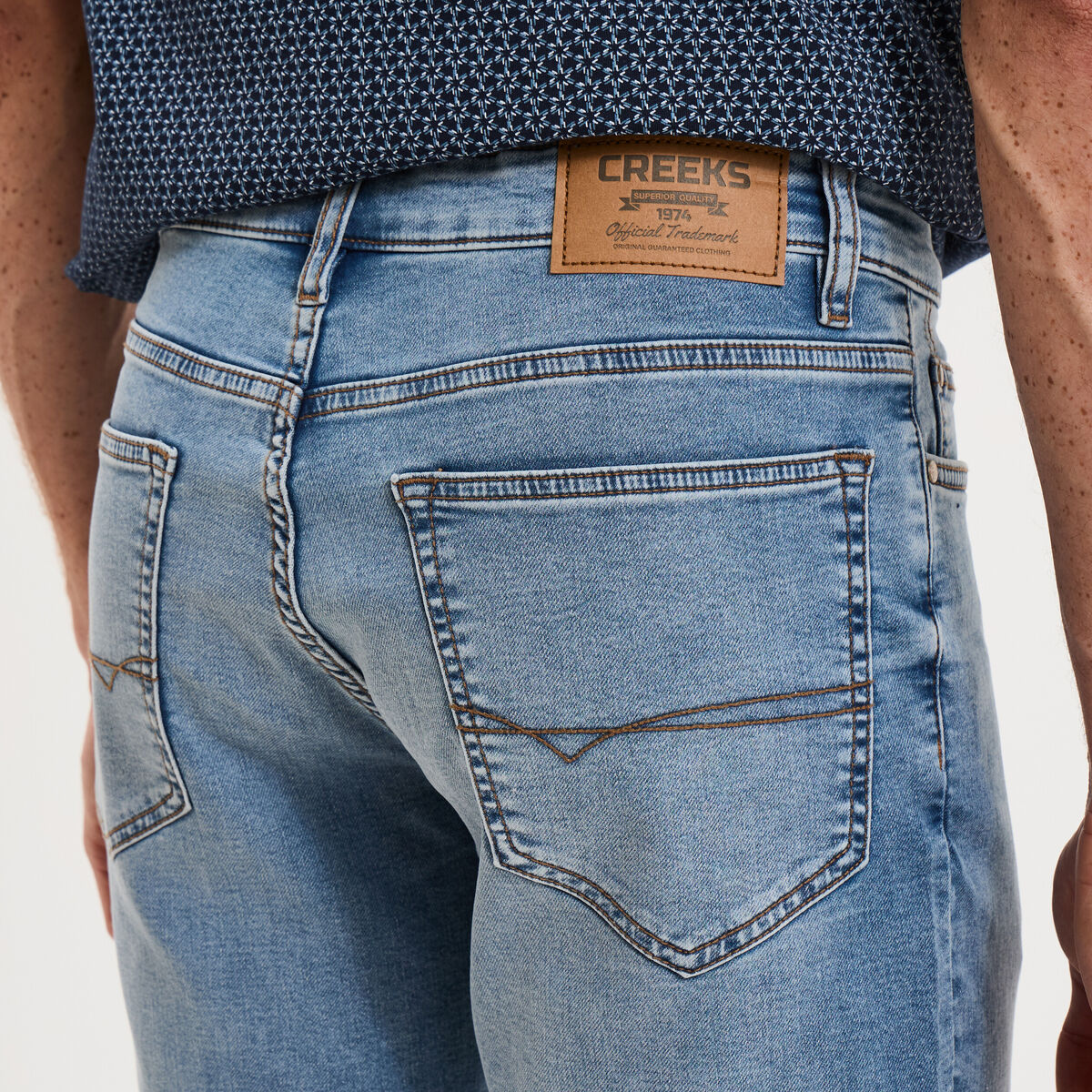 Bermuda droit &agrave; coulisse en jean denim double stone homme